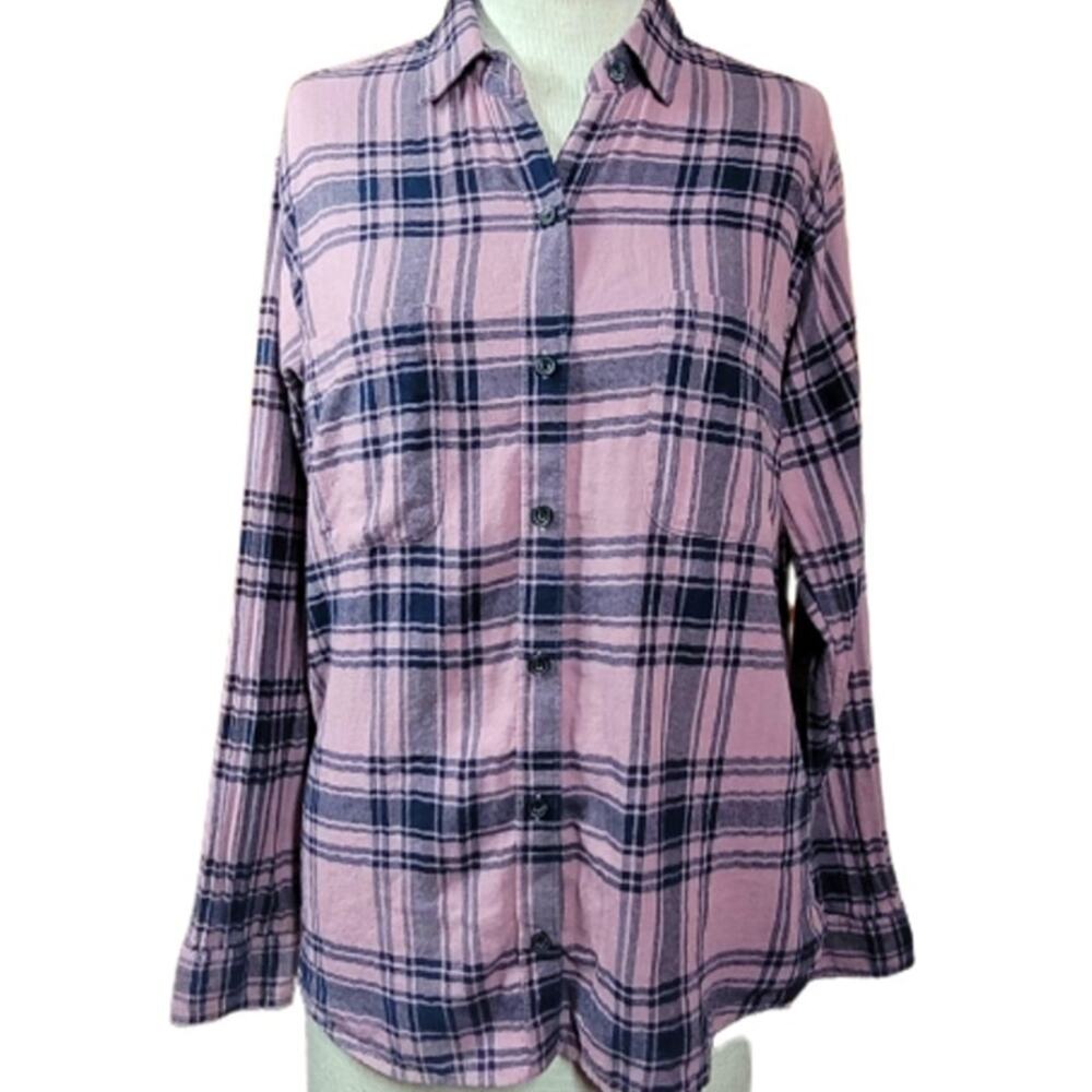 Lavender Plaid Button Up Flannel Shirt Size Small